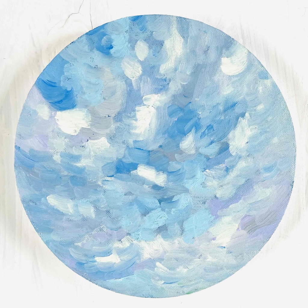 原画・油彩 『 朝空 20260816』絵画・ 直径20cm・アート・丸形キャンバス