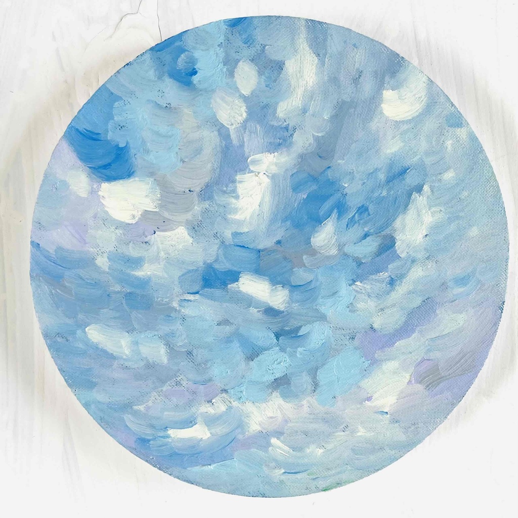 原画・油彩 『 朝空 20260816』絵画・ 直径20cm・アート・丸形キャンバス