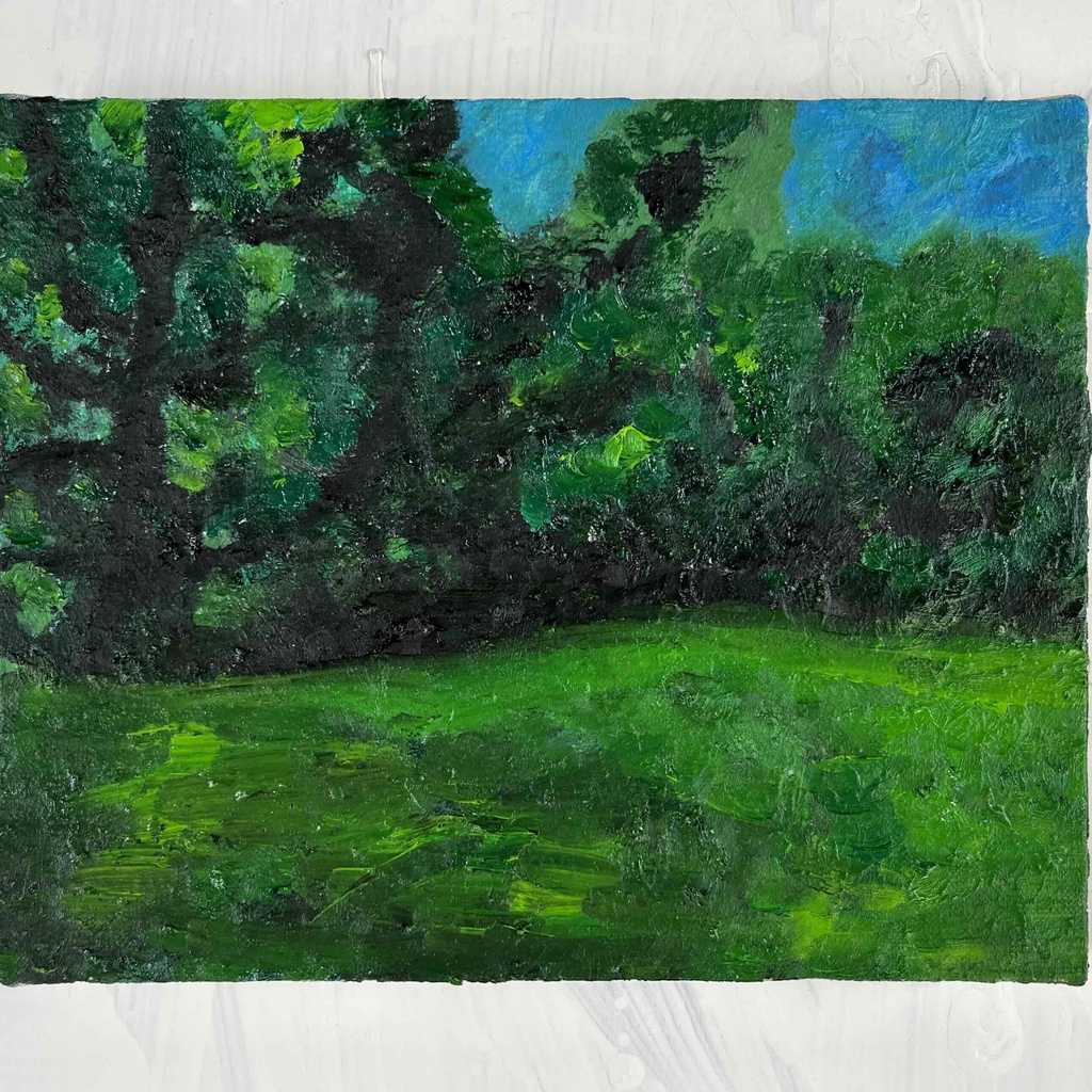 原画・油彩「夏の公園　2026」絵画 ・F3（22×27㎝ ）アート・キャンバス