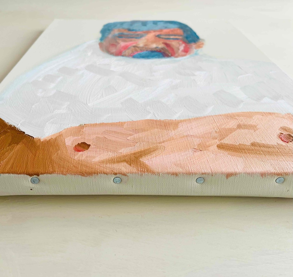 原画・油彩「お着換えあかさん」絵画・F6(32×41㎝)アート・キャンバス