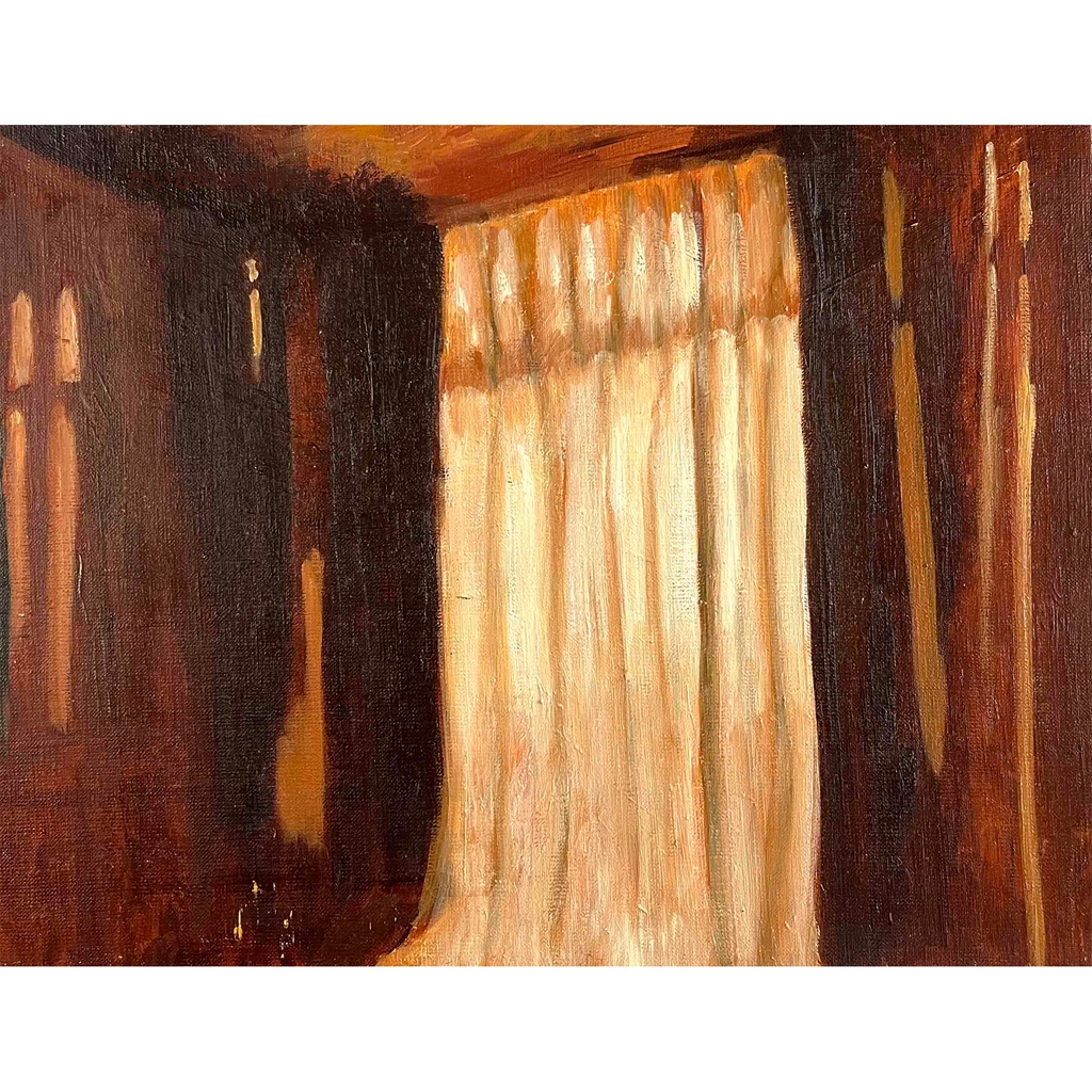 原画・油彩「夕方の部屋の中」絵画・F6（32×41㎝）アート・キャンバス