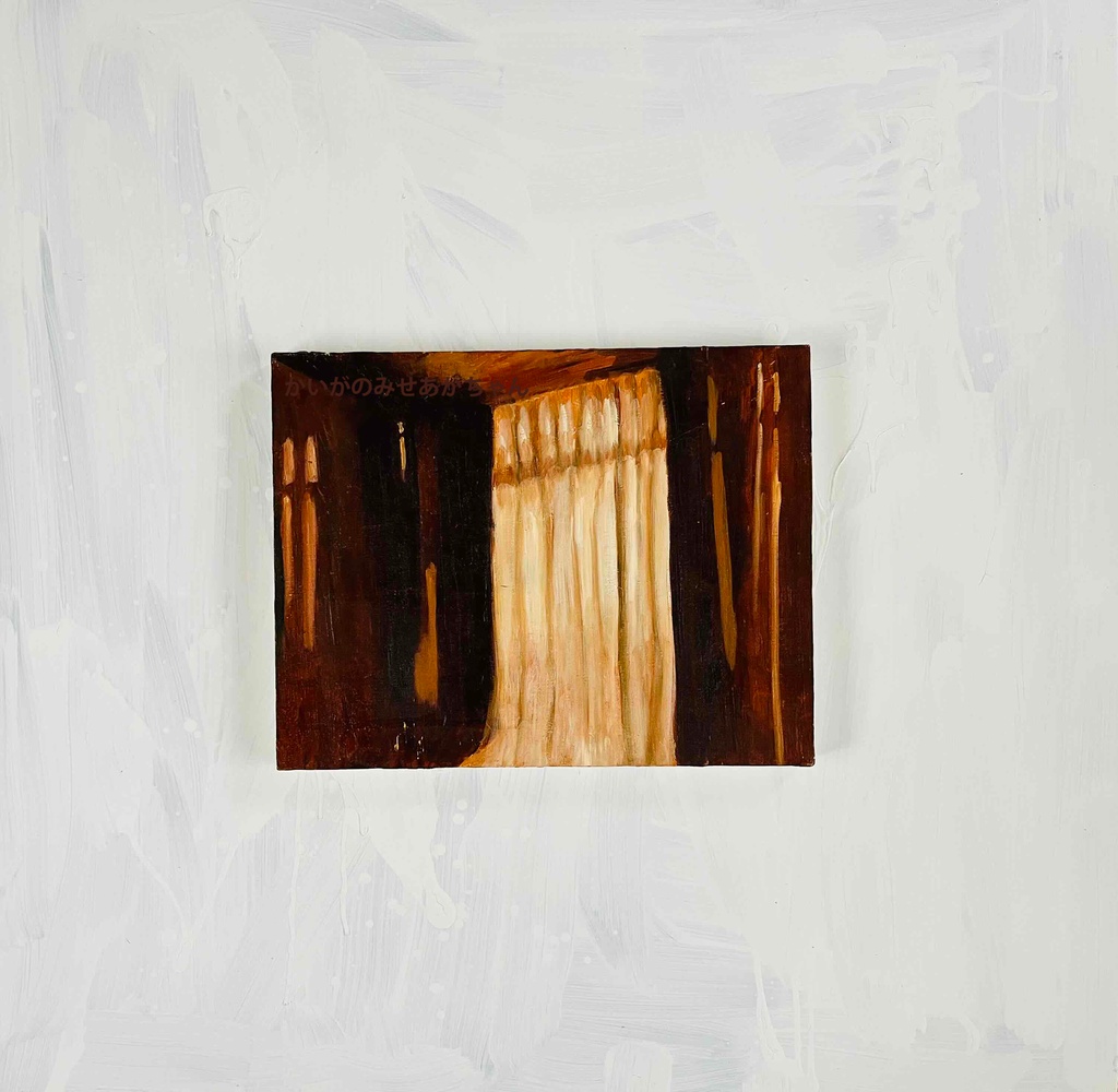 原画・油彩「夕方の部屋の中」絵画・F6(32×41㎝)アート・キャンバス