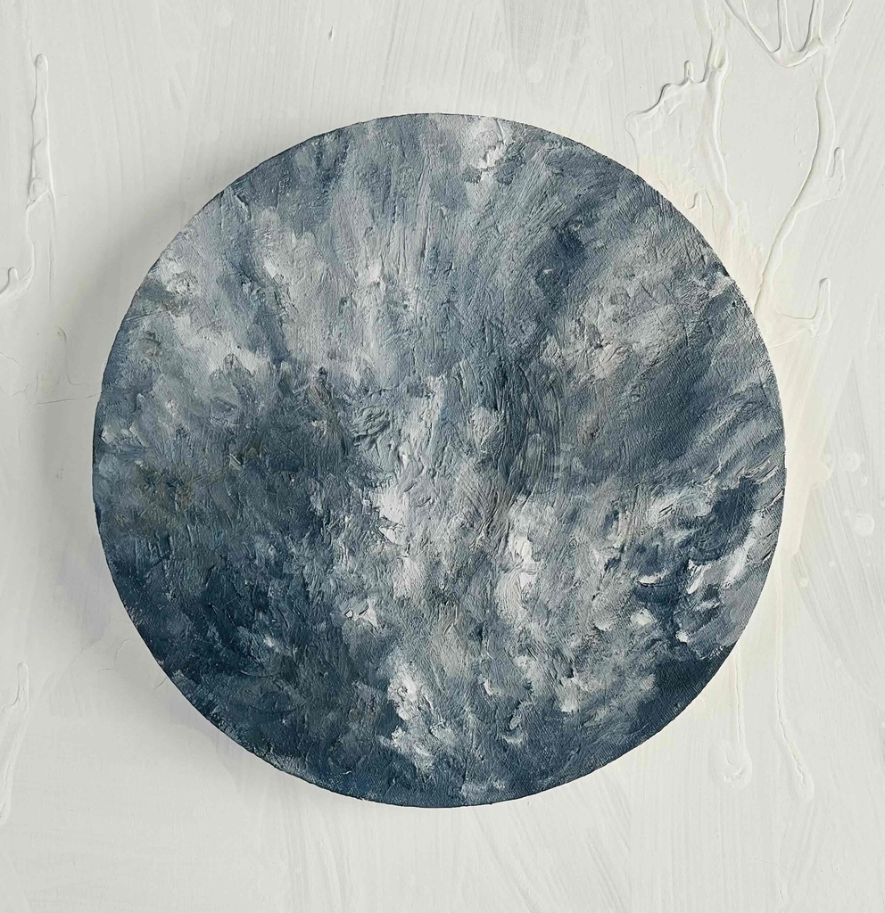 原画・油彩 『 雲間からの陽光』絵画・ 直径30cm・アート・丸形キャンバス