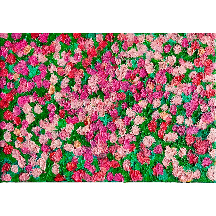 原画・油彩「ピンクの花畑」絵画・サムホールサイズ（16×23㎝）