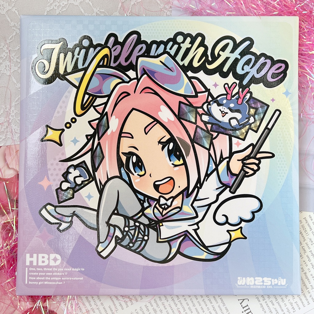 【受注生産】オーロラバニーみねこちゃんグロス盛りキャンバスアートパネル