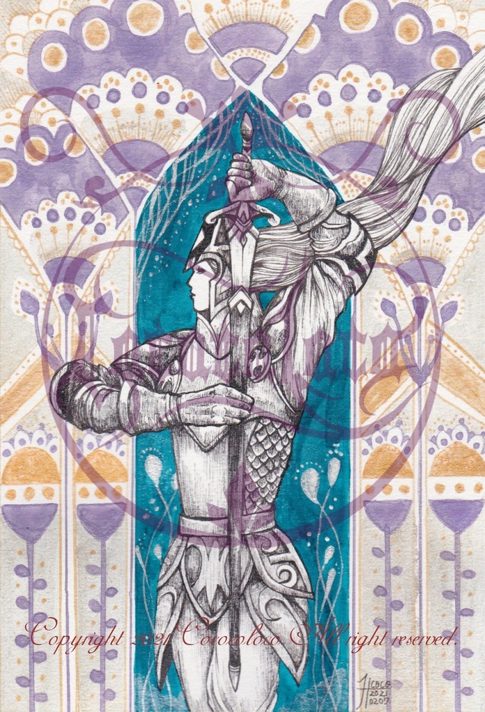 <額装イラスト原画>花の騎士