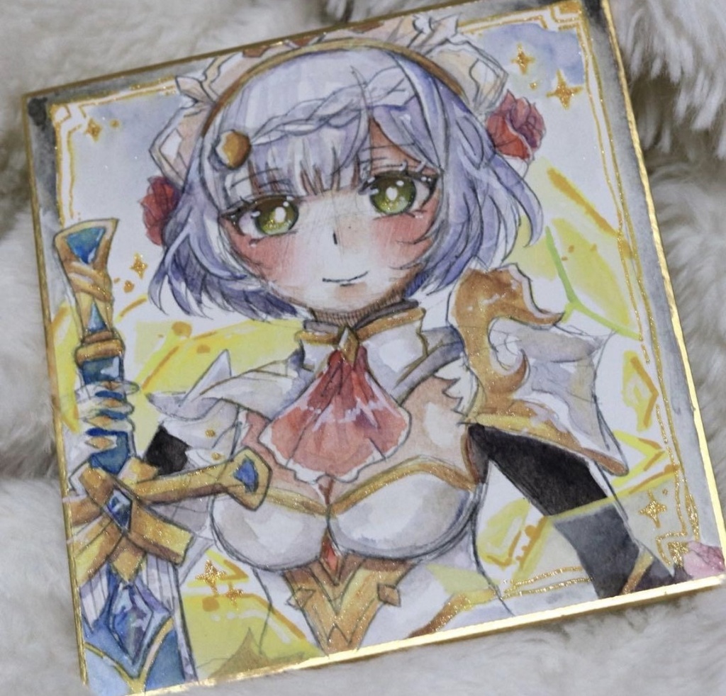 【原画 一点物】原神 ノエル 水彩 手描きイラスト ラメ入り 色紙