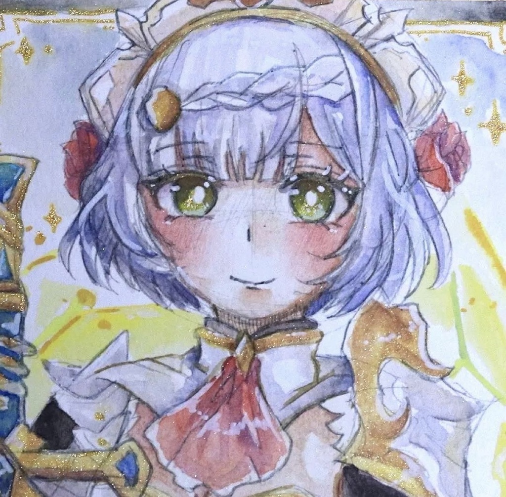 【原画 一点物】原神 ノエル 水彩 手描きイラスト ラメ入り 色紙