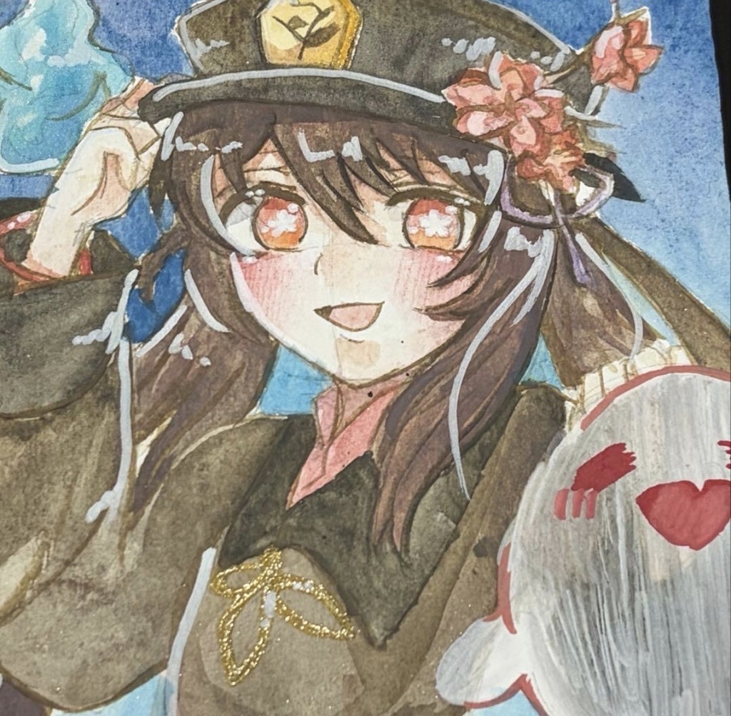 原神 胡桃 手描きイラスト ファンアート 一点物 色紙 原画