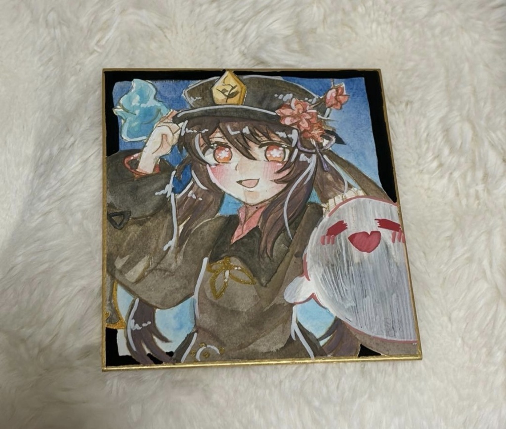 原神 胡桃 手描きイラスト ファンアート 一点物 色紙 原画