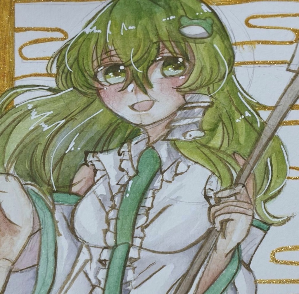 東方Project 東風谷早苗 ファンアート 一点物 色紙 原画