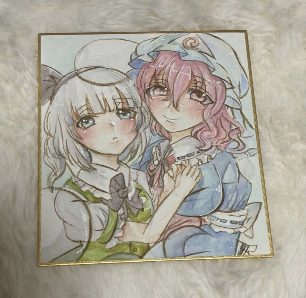 東方Project 西行寺 幽々子 魂魄妖夢 ファンアート 一点物 色紙 原画