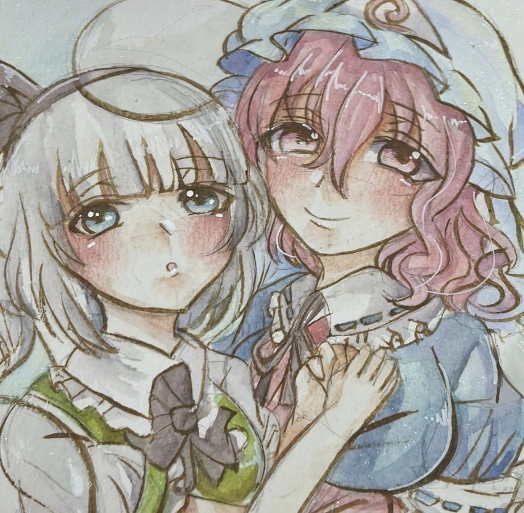 東方Project 西行寺 幽々子 魂魄妖夢 ファンアート 一点物 色紙 原画