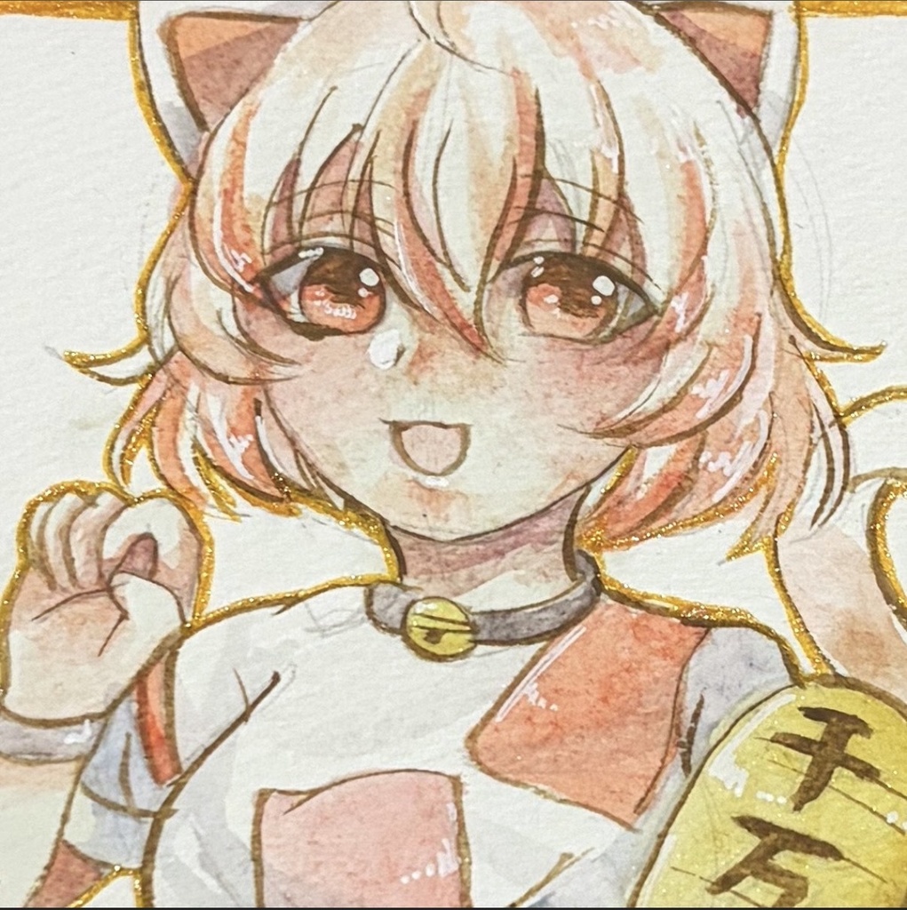 東方Project 豪徳寺ミケ ファンアート 一点物 色紙 原画