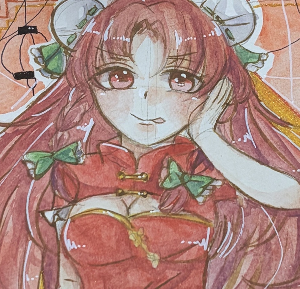東方Project 紅美鈴 めーりんファンアート 一点物 色紙 原画