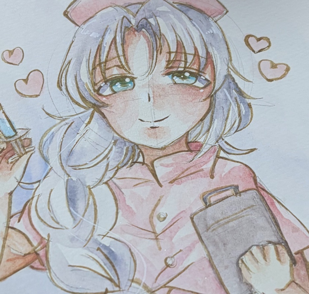東方Project 八意永琳 めーりん ナース ファンアート 一点物 色紙 原画