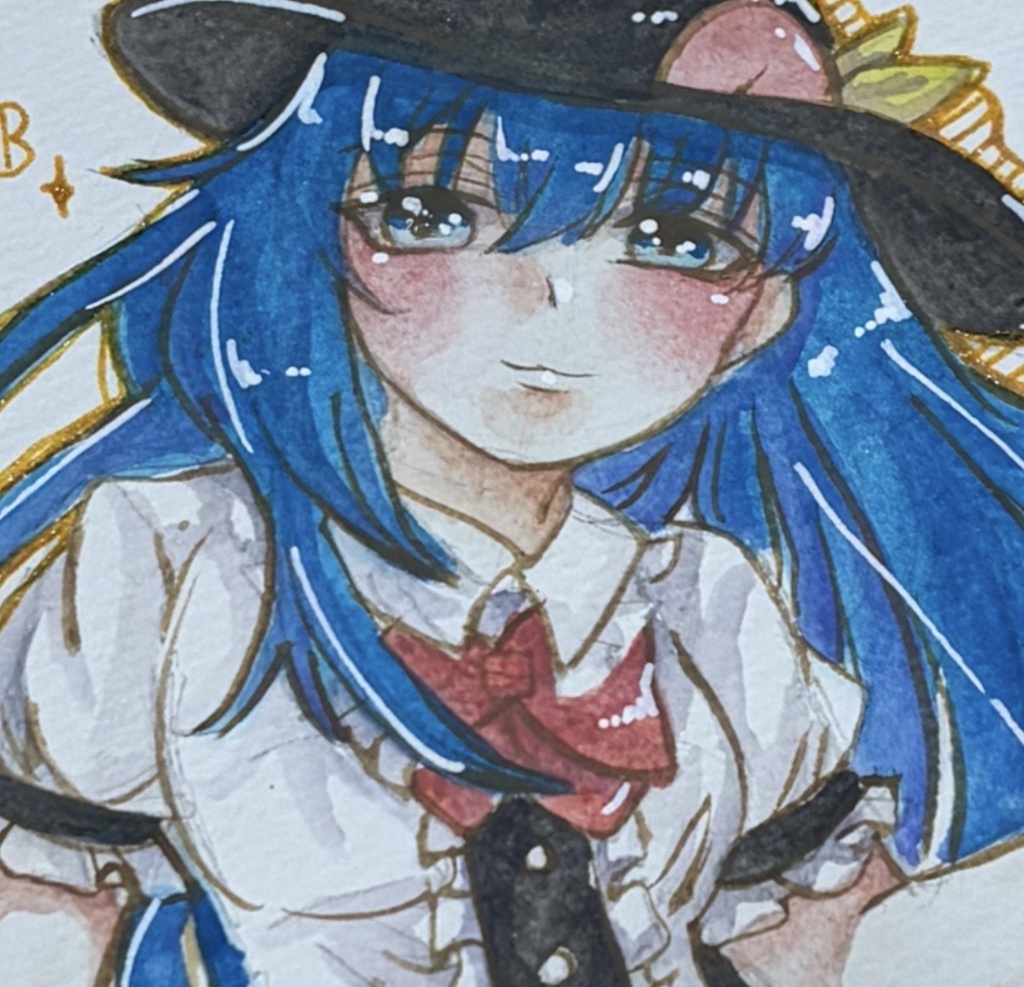 東方Project 比那名居天子 ファンアート 一点物 色紙 原画