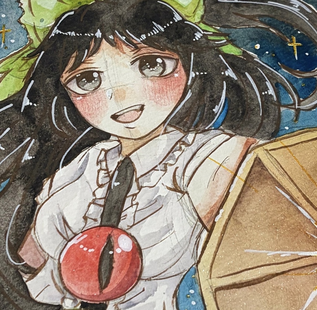 東方Project 霊鳥路空 お空 ファンアート 一点物 色紙 原画