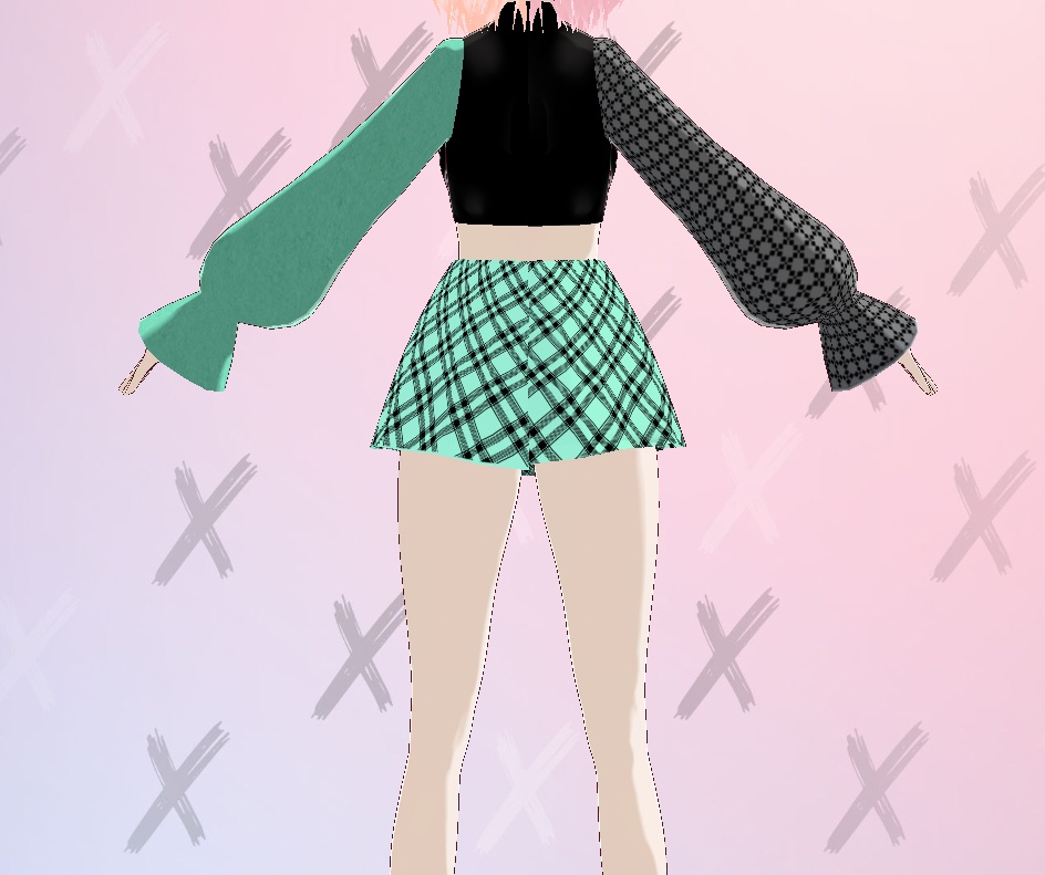 Green/Black Cropped sweater with mini skirt