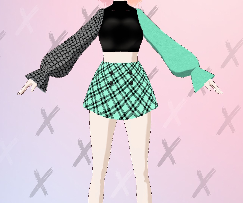 Green/Black Cropped sweater with mini skirt