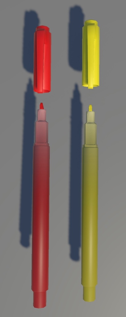 雑巾と鉛筆(2B)と蛍光ペン(赤)(黄)