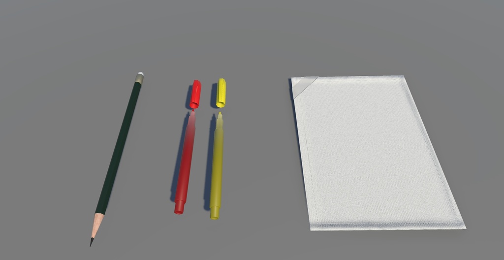 雑巾と鉛筆(2B)と蛍光ペン(赤)(黄)