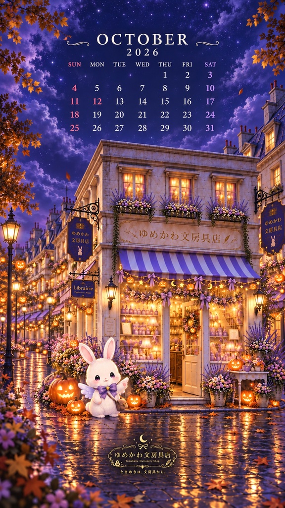 【無料】10月のスマートフォン用壁紙|全3種|ゆめかわ文房具店
