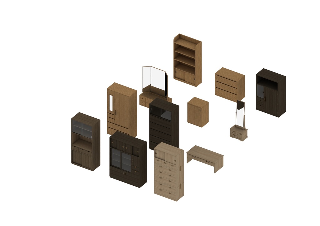 昭和の家具シリーズ「タンスいろいろ」3Dデータ