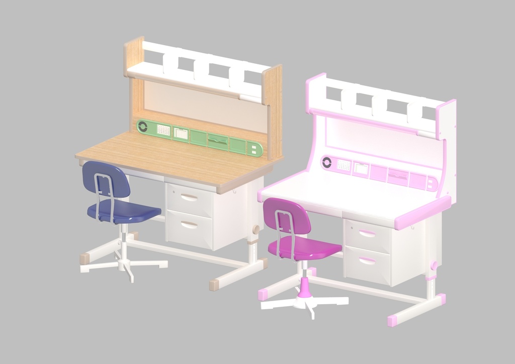 昭和の子供部屋「男児・女児用、学習机と椅子」3Dデータ