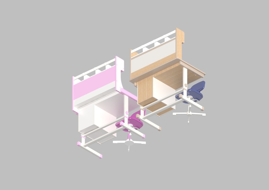 昭和の子供部屋「男児・女児用、学習机と椅子」3Dデータ