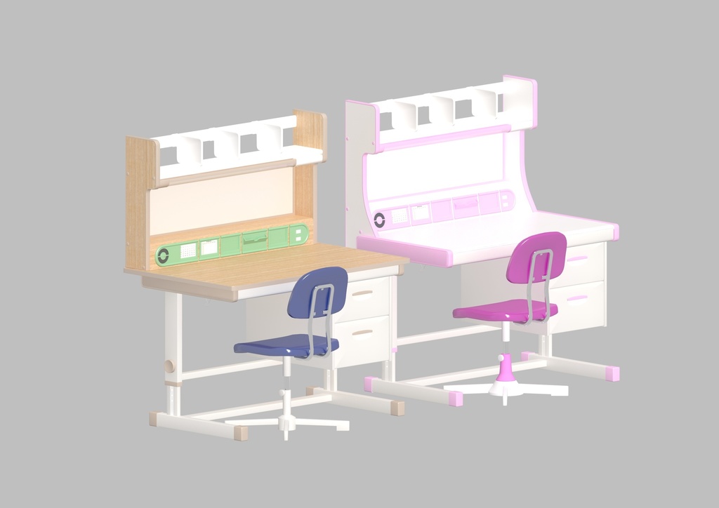 昭和の子供部屋「男児・女児用、学習机と椅子」3Dデータ