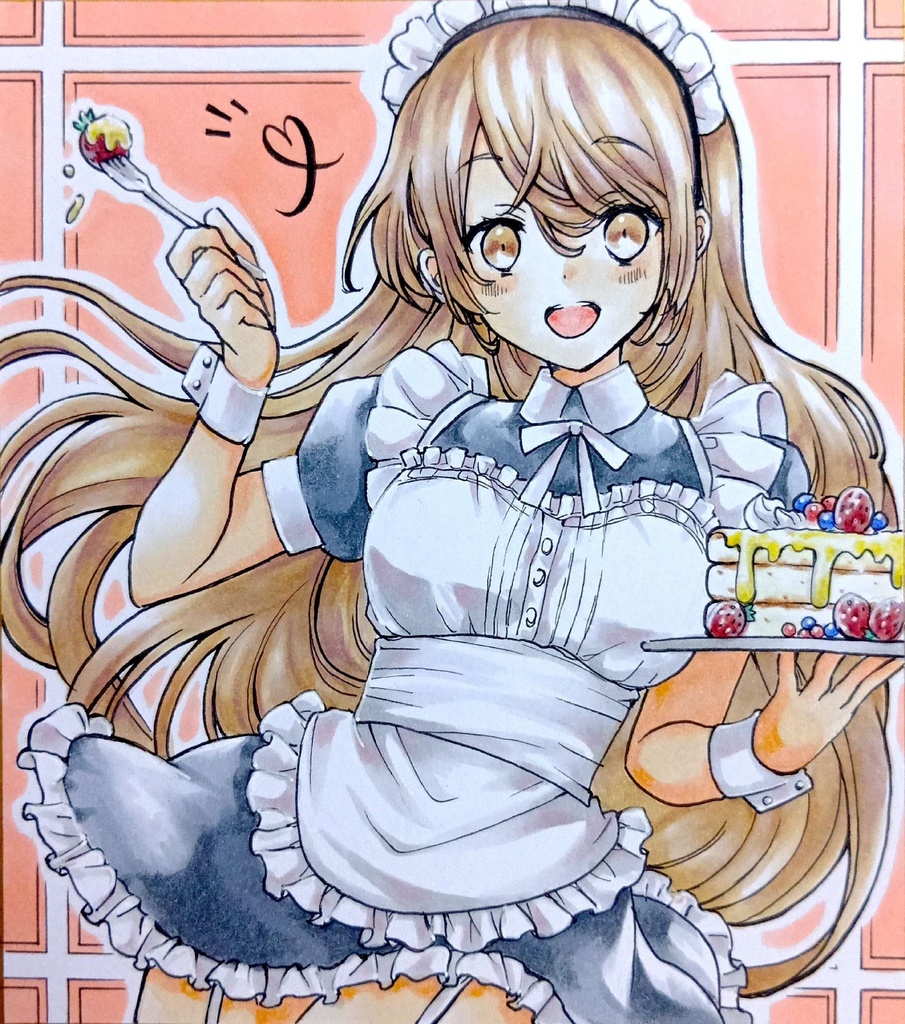 ミニ色紙イラスト　オリジナル　メイドさん①