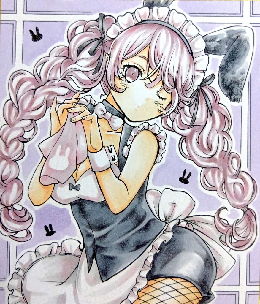 ミニ色紙イラスト　オリジナル　メイドさん②