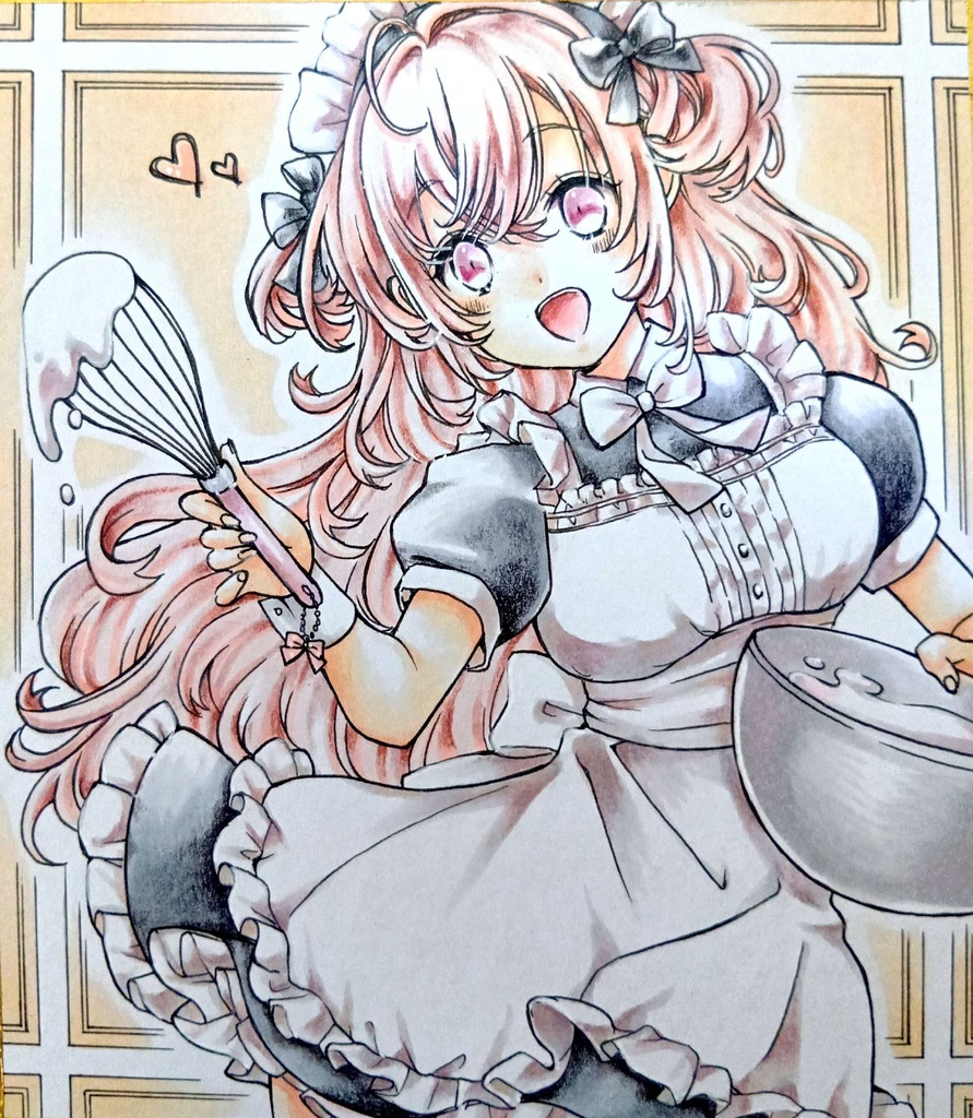 ミニ色紙イラスト　オリジナル　メイドさん③