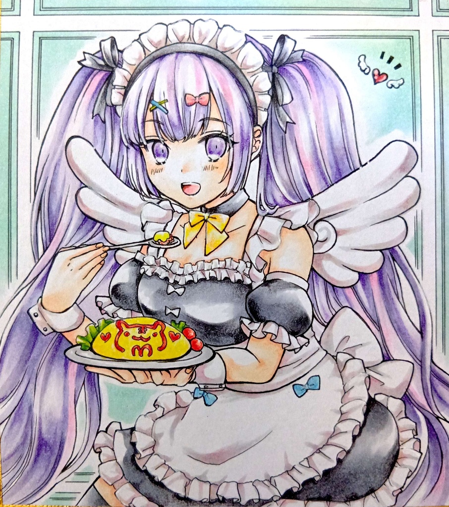 ミニ色紙イラスト　オリジナル　メイドさん④