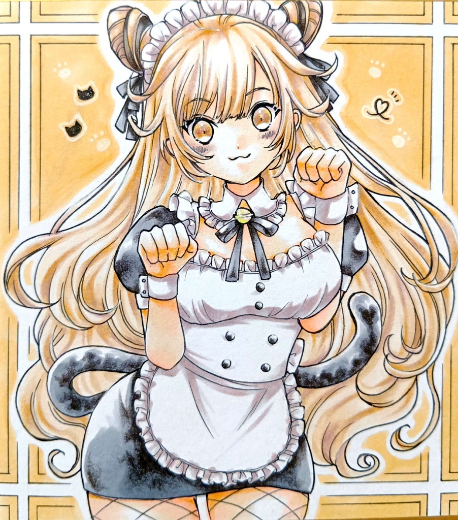 ミニ色紙イラスト　オリジナル　メイドさん⑥