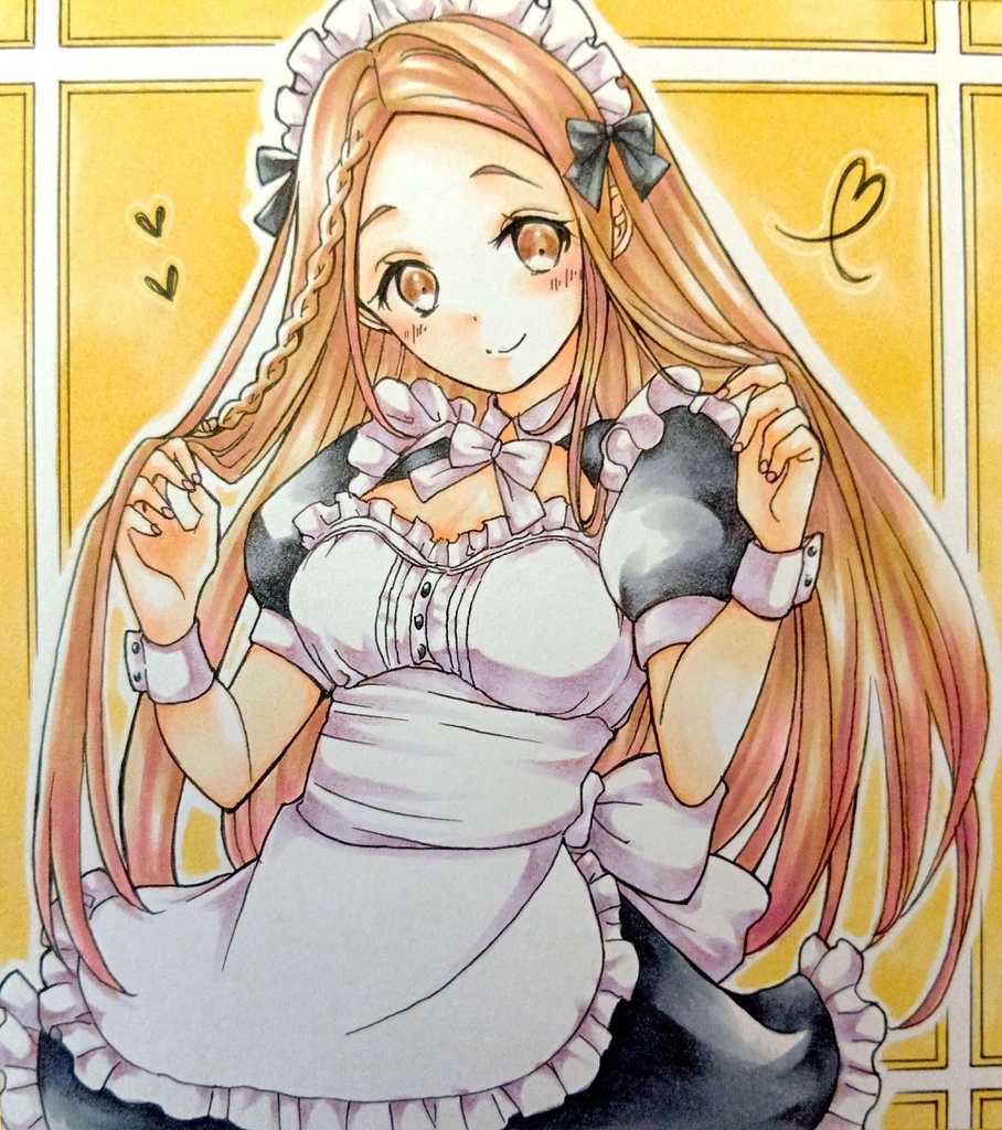 ミニ色紙イラスト　オリジナル　メイドさん⑧