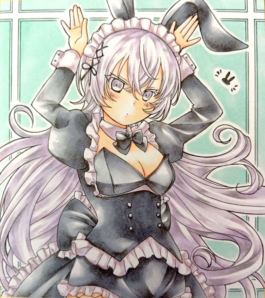 ミニ色紙イラスト　オリジナル　メイドさん⑨