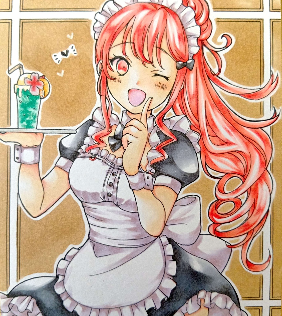 ミニ色紙イラスト　オリジナル　メイドさん⑩