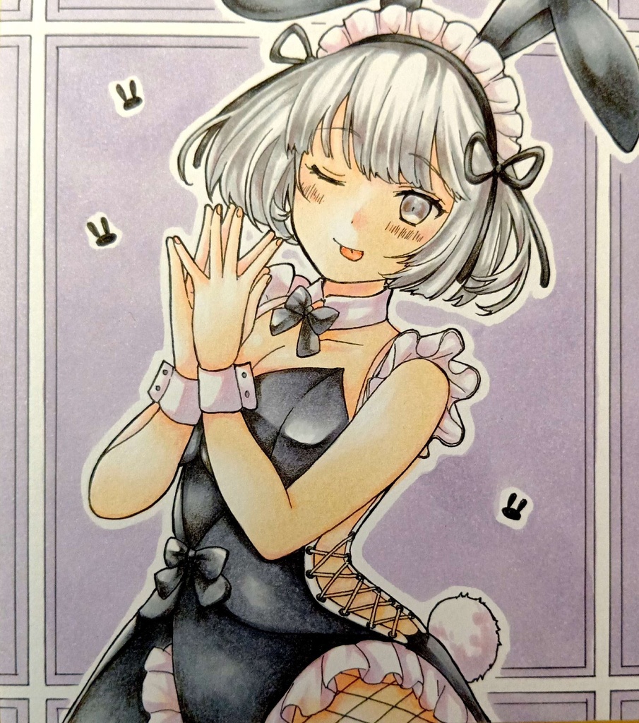 ミニ色紙イラスト　オリジナル　メイドさん⑪