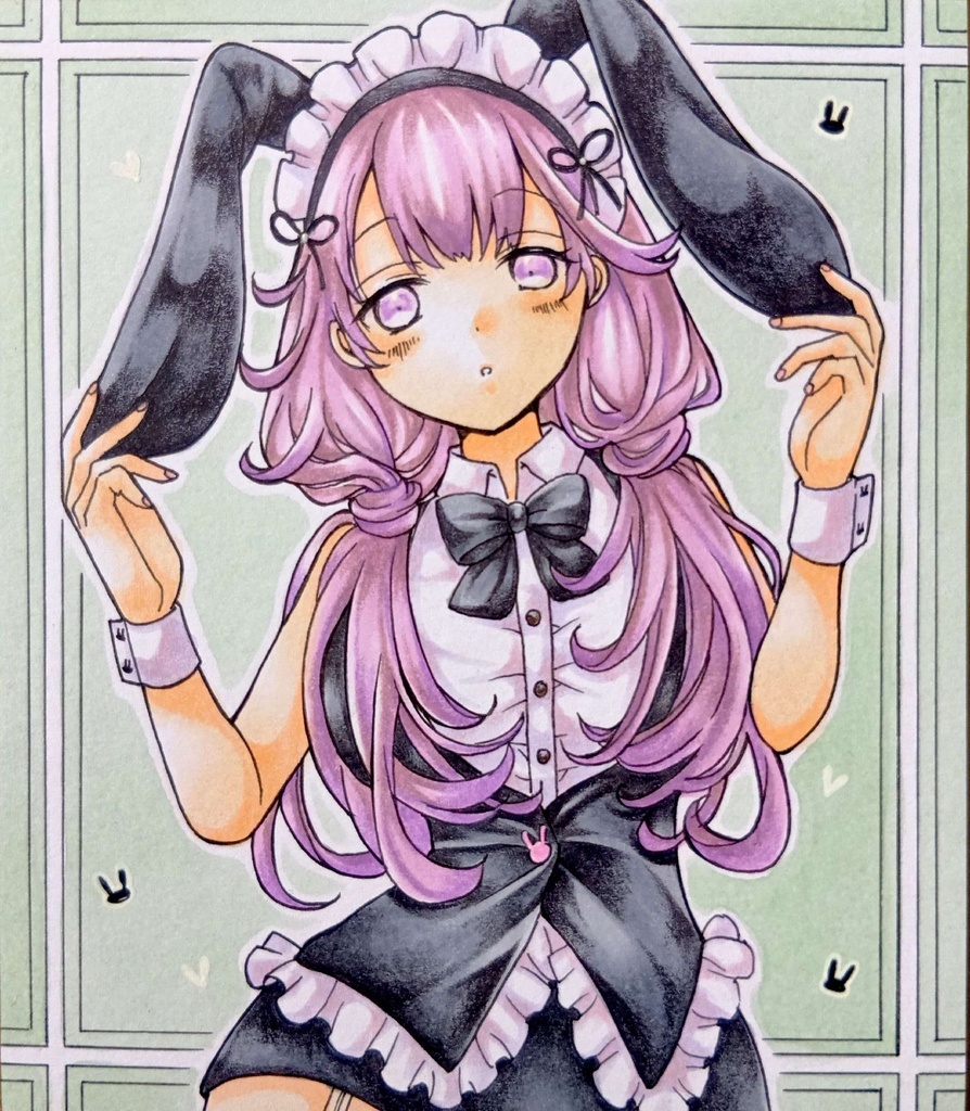 ミニ色紙イラスト　オリジナル　メイドさん⑭