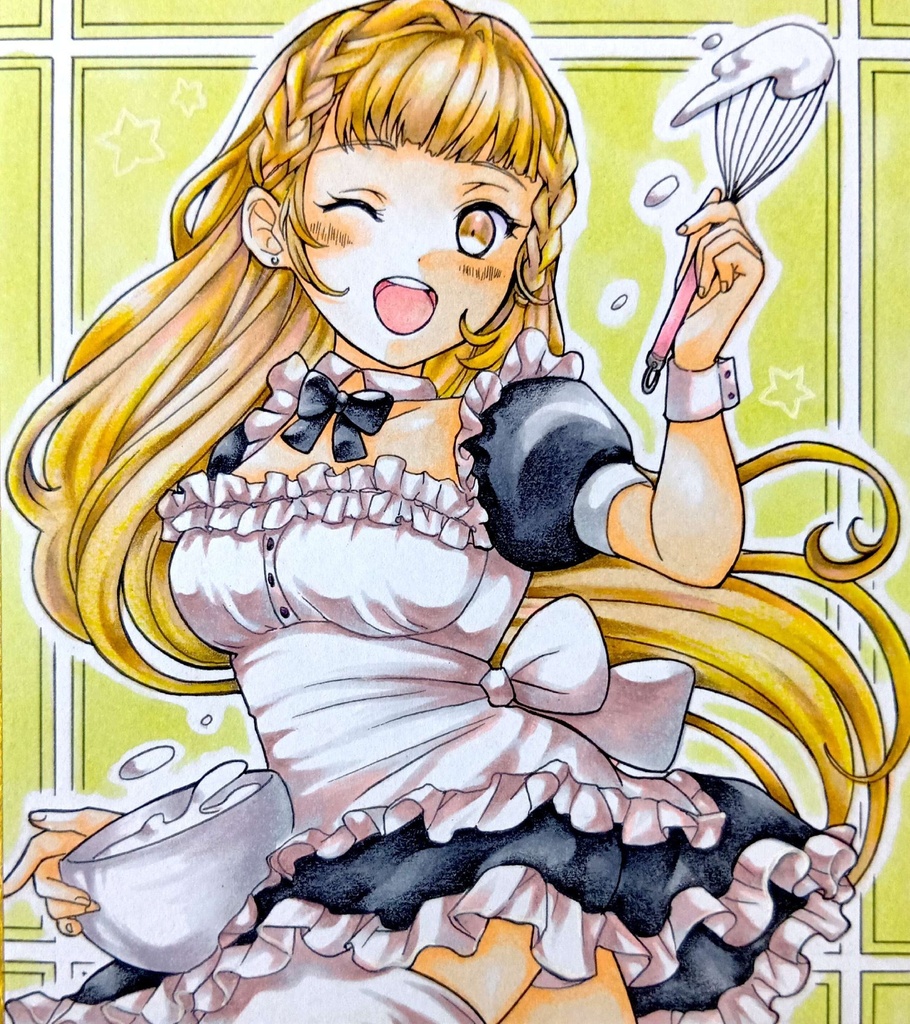 ミニ色紙イラスト　オリジナル　メイドさん⑰