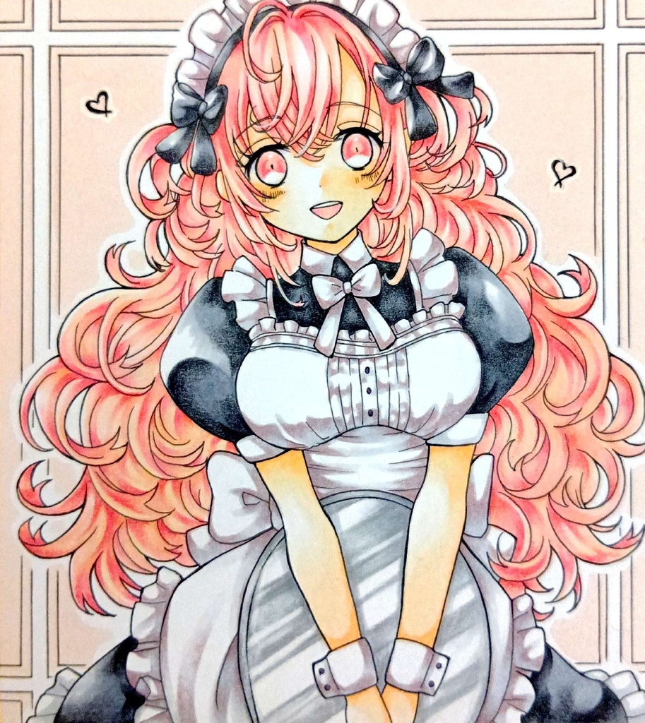 ミニ色紙イラスト　オリジナル　メイドさん⑱