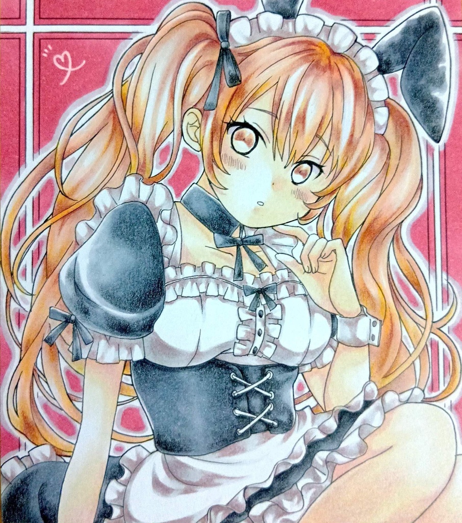 ミニ色紙イラスト　オリジナル　メイドさん⑲
