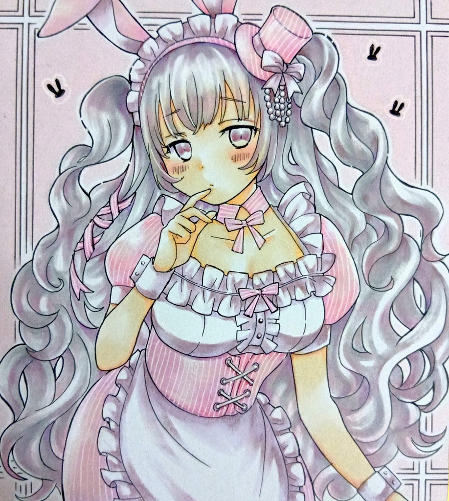 ミニ色紙イラスト　オリジナル　メイドさん⑳