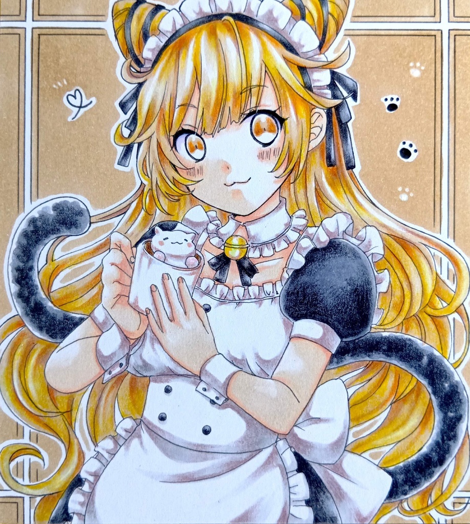 ミニ色紙イラスト　オリジナル　メイドさん㉑