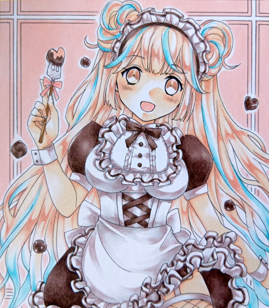 ミニ色紙イラスト　オリジナル　メイドさん㉒