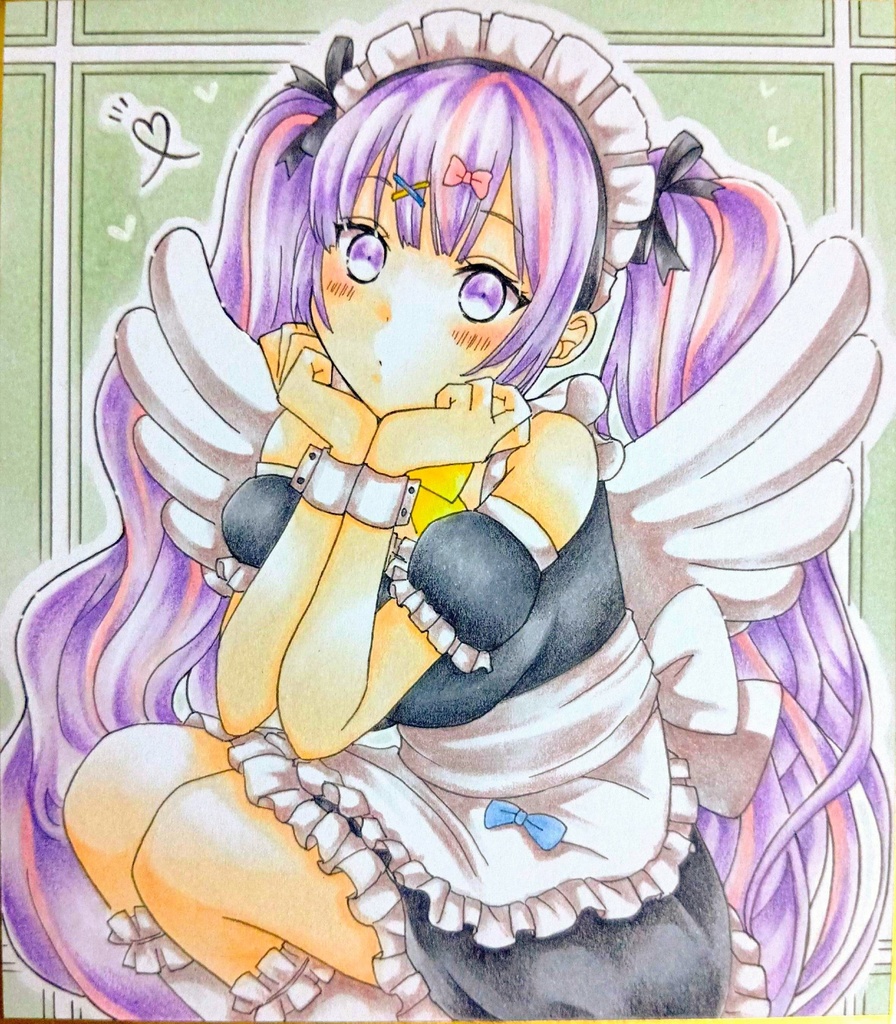 ミニ色紙イラスト　オリジナル　メイドさん㉓