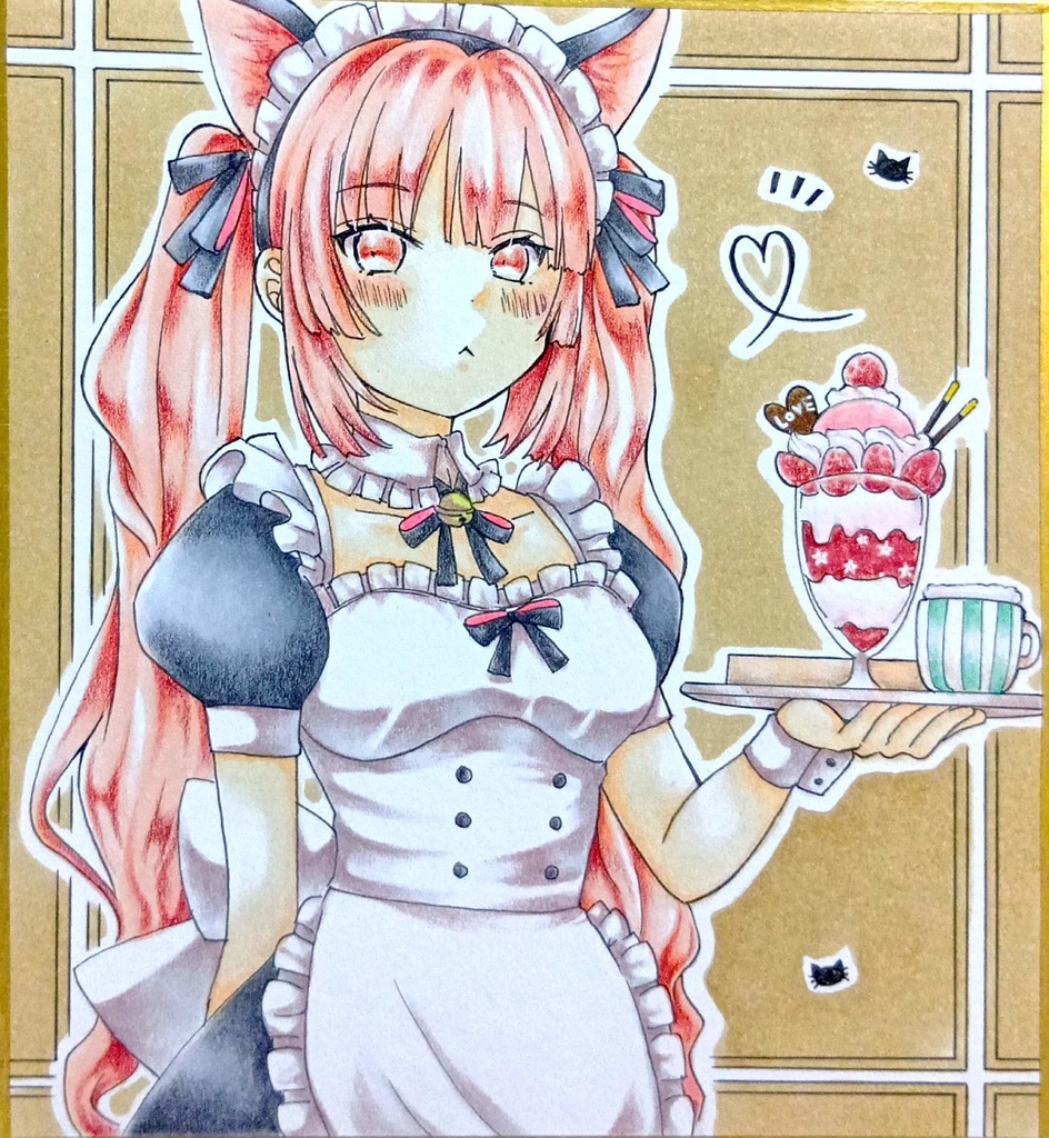 ミニ色紙イラスト　オリジナル　メイドさん㉔