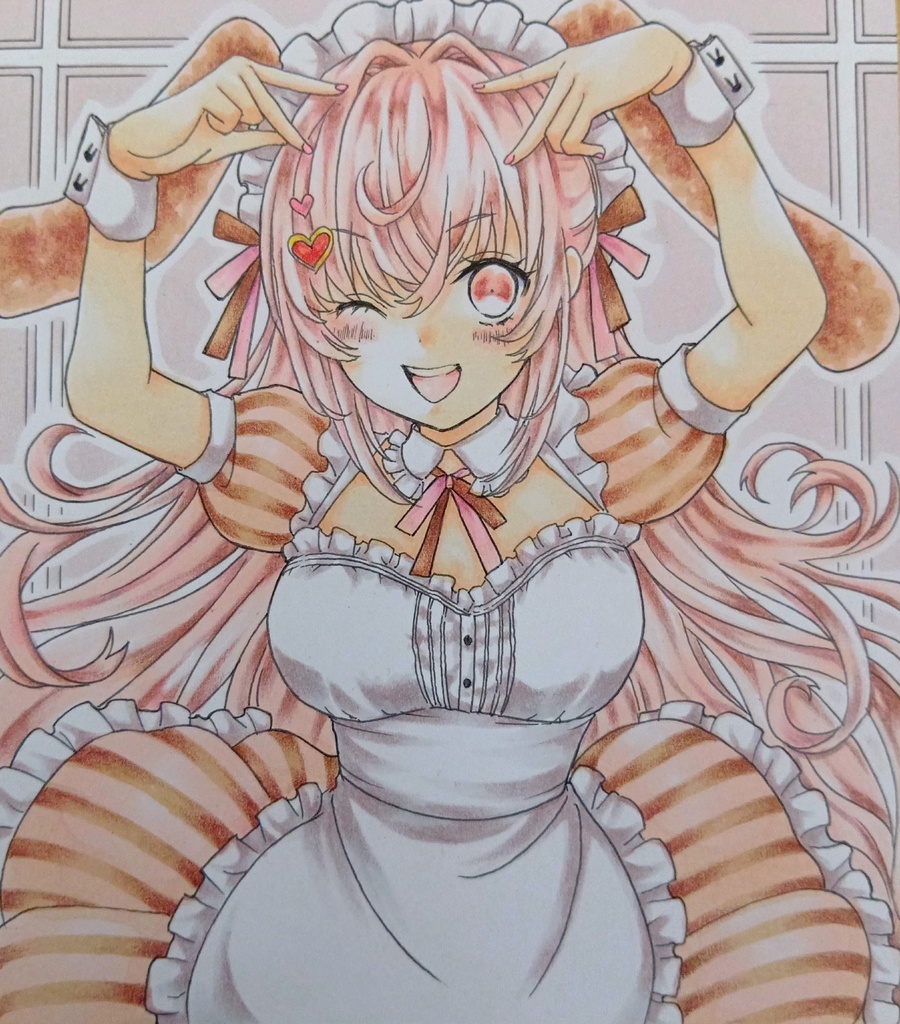 ミニ色紙イラスト　オリジナル　メイドさん㉕